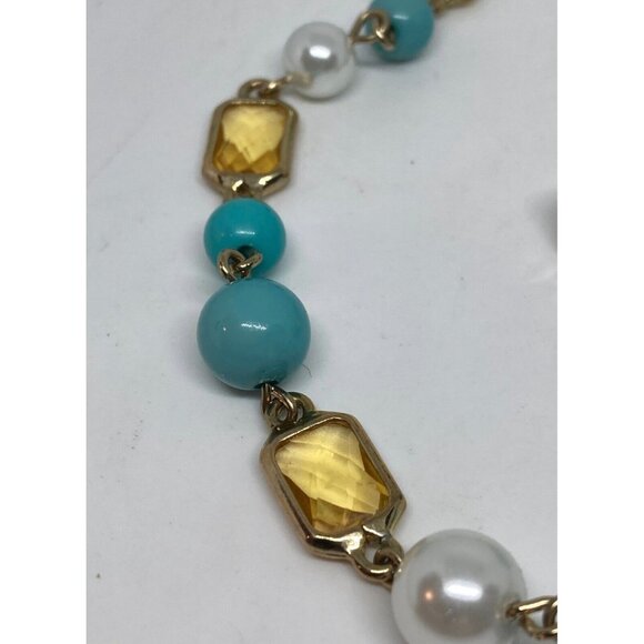 Anne Klein Vintage Faux Turquoise Pearl & Citrine Glass Stone Necklace Set - Picture 5 of 15